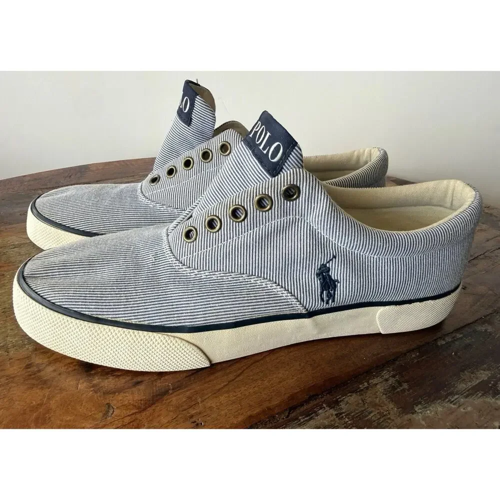 Polo Ralph Lauren Forestmont II Men’s 9D Pinstripe Canvas Low Top Sneakers Navy